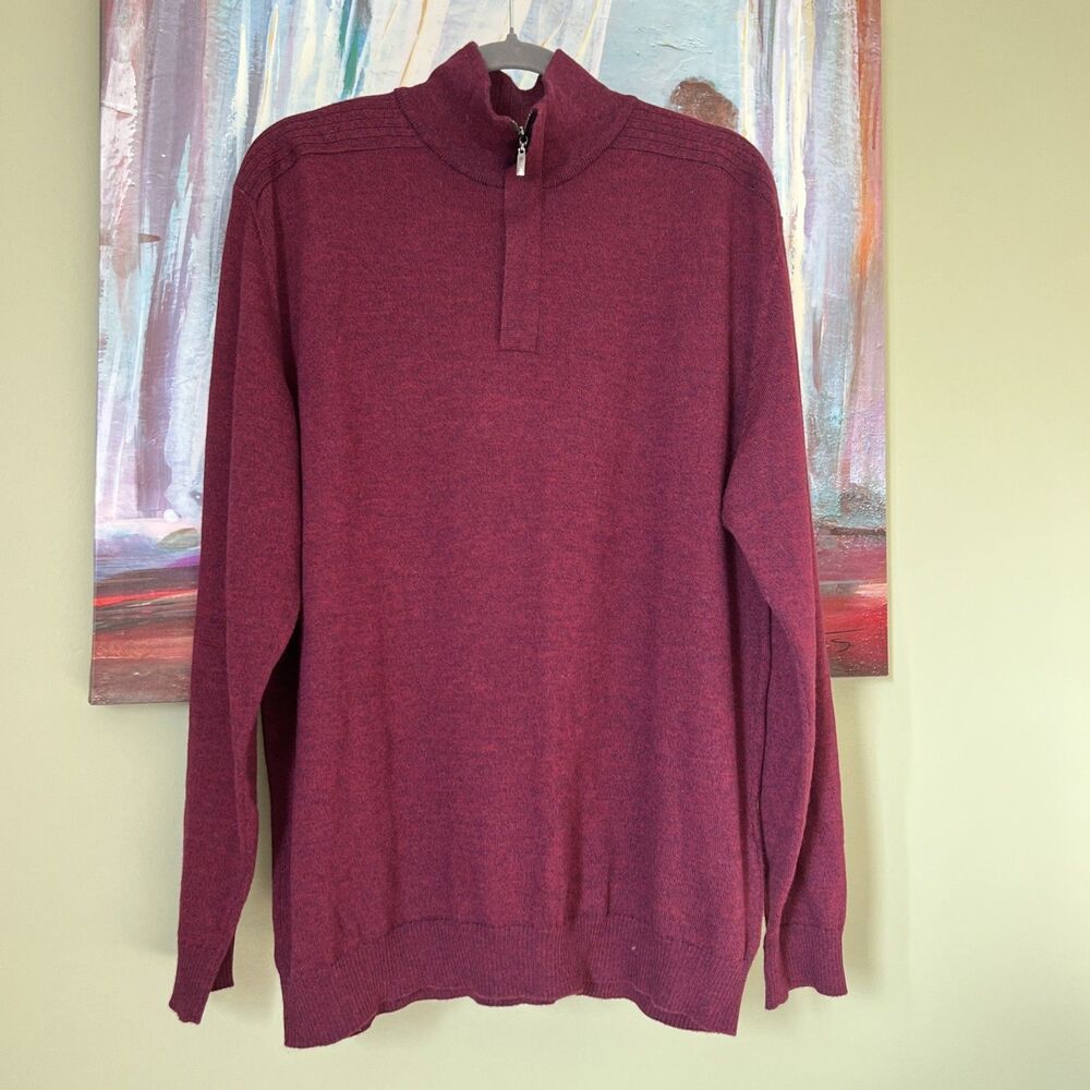 Kuna Men's XL Alpaca Cotton 1/4 Zip Knit Sweater Burgundy
